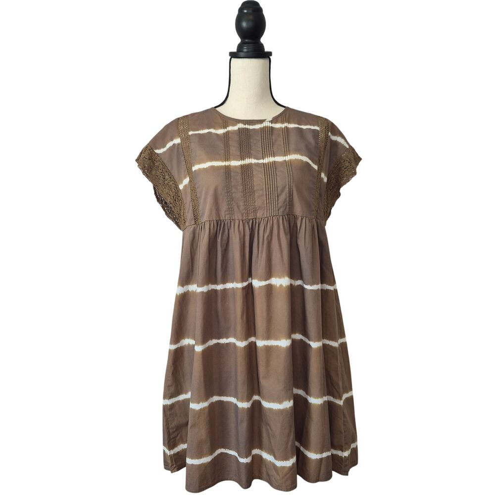 Anthropologie Corey Lynn Calter Brigid Tunic Dress Tie Dye Brown Lace Babydoll S